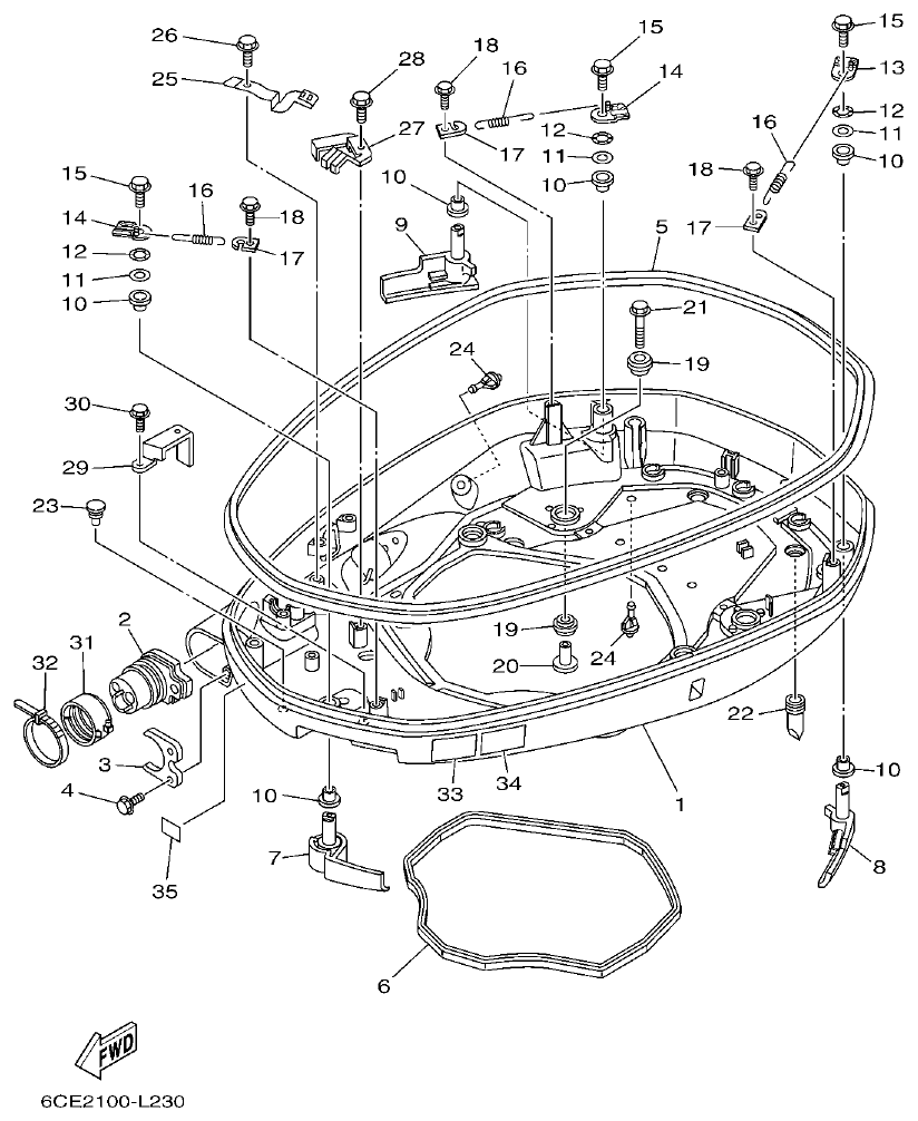 Yamaha F225FET, FL225FET BOTTOM COWLING 1 parts diagram